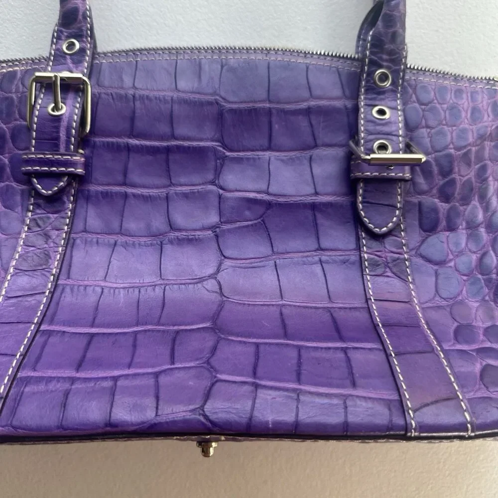 Dooney & Bourke Purple Nile Crocodile Embossed Domed Satchel Leather Bag Y2k